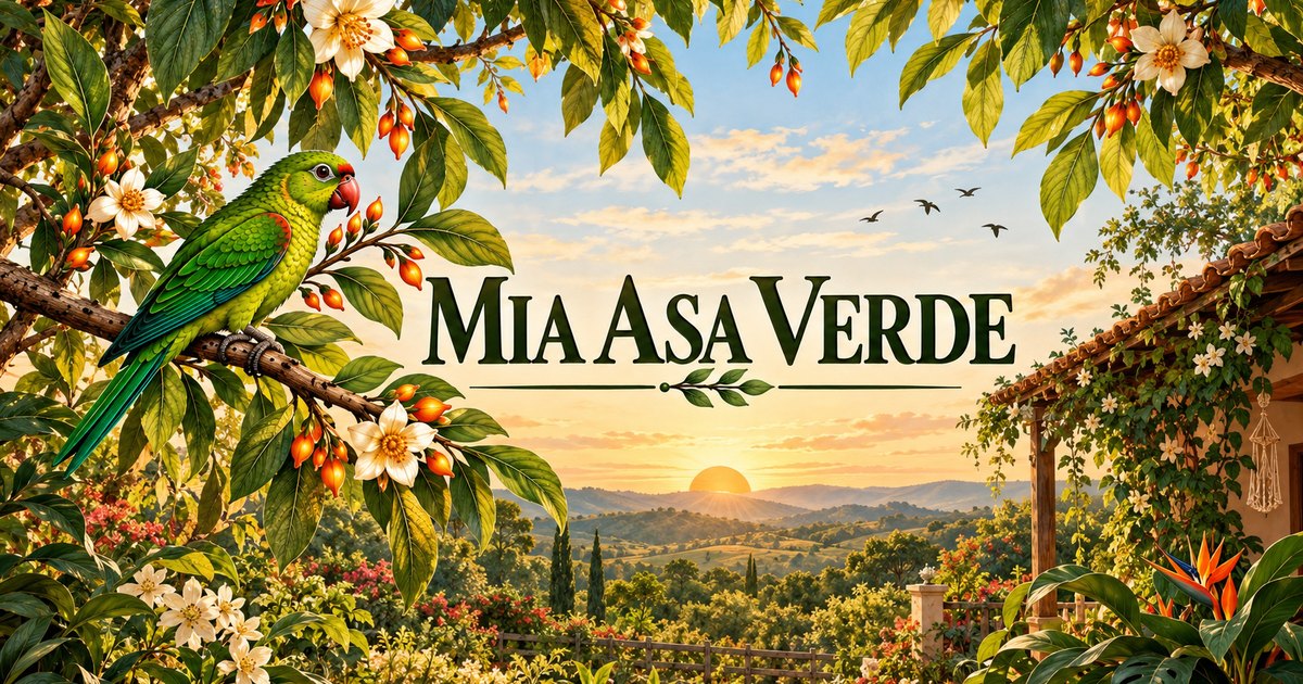 Ilustração da marca Mia Asa Verde com pássaro e natureza
