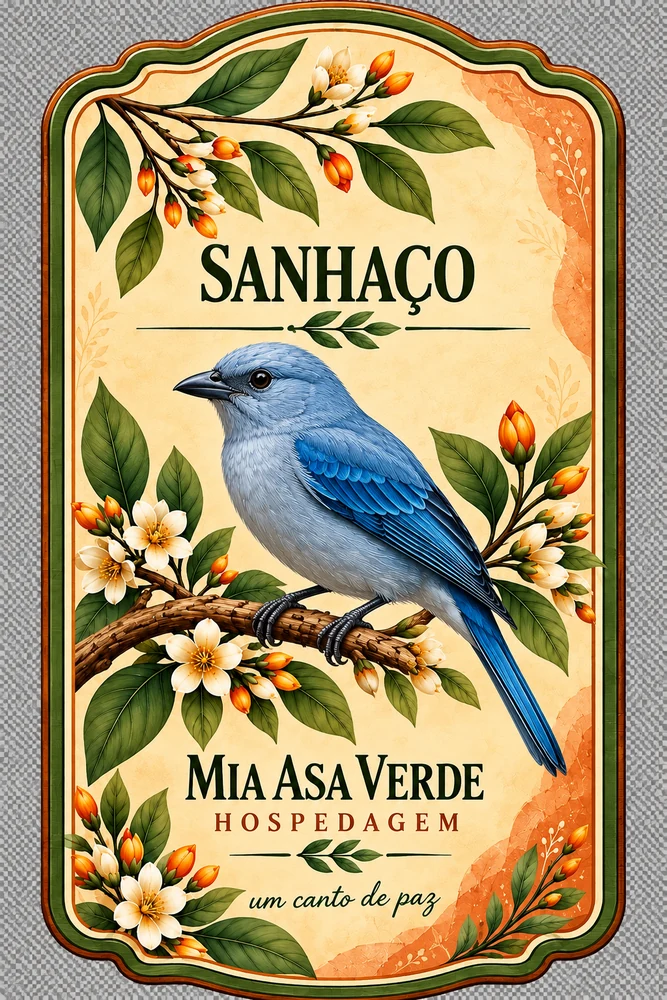 Placa da Suíte Sanhaço da Mia Asa Verde
